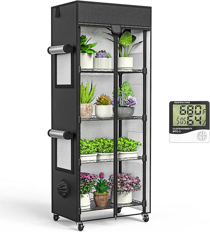 Small Greenhouse for Indoors, 5 Tier 23.1" L×13.2" W×61.2" H | adjustable shelves，Portable Greenhouse with Wheels，for Growing Flowers and Seedlings