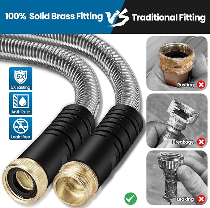 Garden Hose 100FT, Water Hose with 10 Function Nozzle, Garden Hose Metal with Leak-proof Connectors, Kink-Free & Ultra Flexible, Rust/Pet/Puncture Proof for Lawn, Yard, Car Wash, 550PSI
