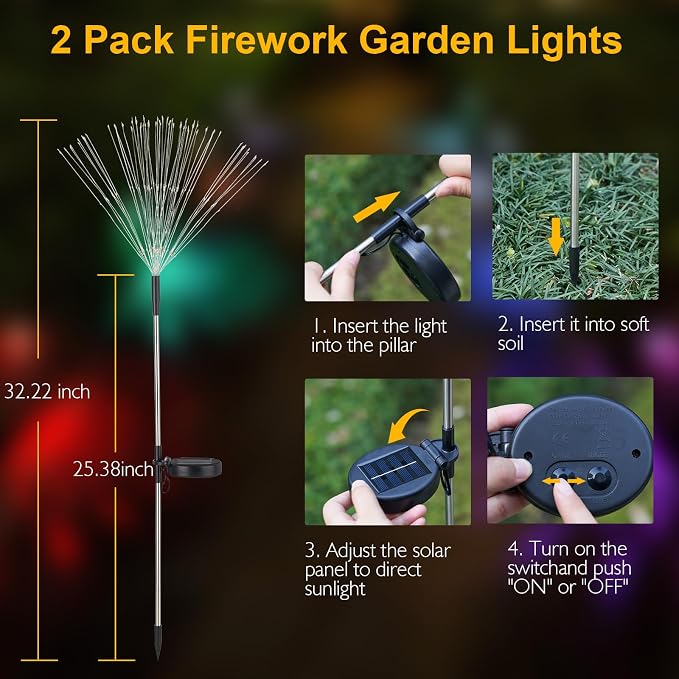 SUNNEST Solar Lights Outdoor, 150 LED Firework Light with 8 Modes Solar Garden Light for Yard Outside Fairy Lights Decor for Pathway Flowerbed Planter Balcony Patio Garden Decor (2 Pack 300LED)