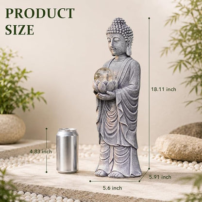Goodeco Buddha Statue with Solar Lotus – 18.2 Inch Tall Large Garden Buddha Statue for Outside, Outdoor Zen Garden Statues