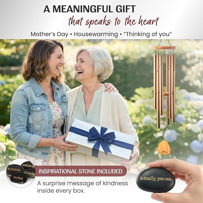 Bronze Wind Chimes for Outside Deep Tone, 41 Inch Hand Tuned B Major Pentatonic Alto Wind Chime with Decorative Kindness Stone, Outdoor Garden Patio Porch Decor, Meaningful Sympathy Memorial Gift