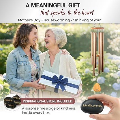 Bronze Wind Chimes for Outside Deep Tone, 41 Inch Hand Tuned B Major Pentatonic Alto Wind Chime with Decorative Kindness Stone, Outdoor Garden Patio Porch Decor, Meaningful Sympathy Memorial Gift