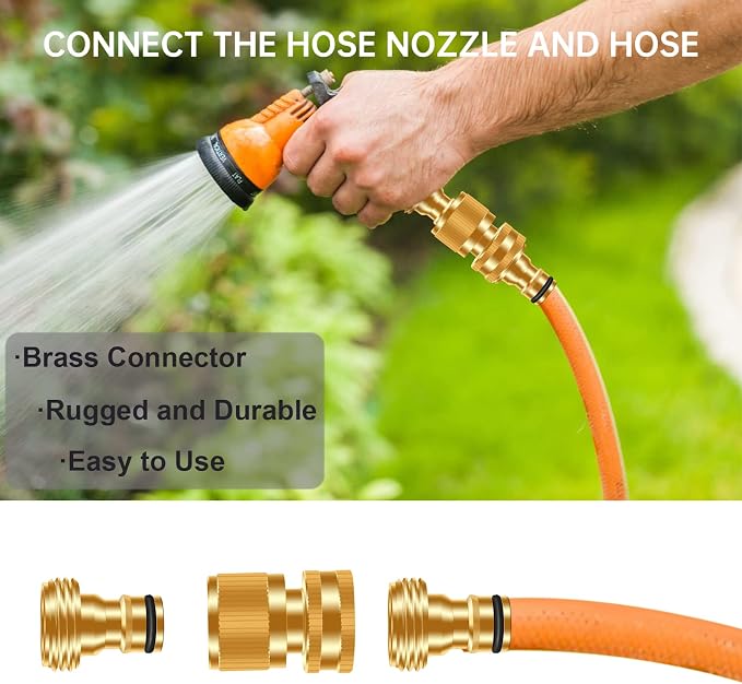Garden Hose Quick Connector, No-Leak 3/4 Inch GHT Thread Fitting Water Hose Female Adapter and Male Adapter, Heavy-Duty Rust Resistant Brass Water Pipe Connect, Easy to Use (6 Pack ）