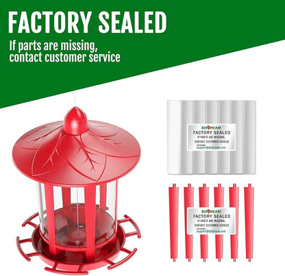 Birdream Bird Feeders for Outdoor Hanging, Assembly Required, 1-Min Easy Setup, Charming Castle Design, Attracting Cardinals Chickadees Goldfinches & Sparrows - Red