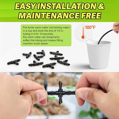 45 Pack 1/4" Drip Irrigation Cross Fittings, 1/4'' Dripline Barbed Cross Tee Connectors for 1/4 Inch Irrigation Tubing 4-way T Parts for Garden Drip Systems