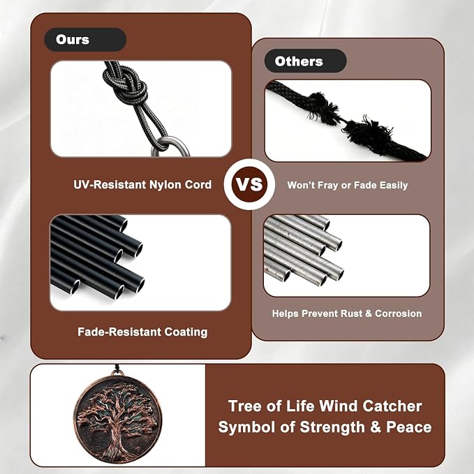 60 Inch Large Wind Chimes for Outside, Deep Tone Tree of Life Decor | Deep relaxing tones, 60-inch size, weather-resistant aluminum, Tree of Life design, gift boxed and ready to hang