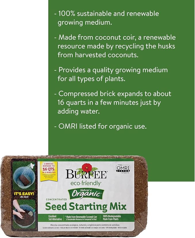 Burpee Natural Purpose Granular 4-Lb Organic Food for Growing Strong Plants & Organic Coconut Coir Concentrated Seed Starting Mix, 16 Quart