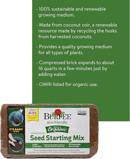 Burpee 9 Quart Premium Organic Potting Soil Mix & 16 Quart Organic Coconut Coir Seed Starting Mix