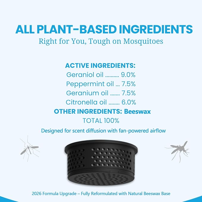 Virine Mosquito Repeller with Adapter, Portable Mosquito Repellent Device with 2 Refills, Fan-Powered Diffusion, USB-C Rechargeable for Patio, Camping, Backyard and Outdoor Use