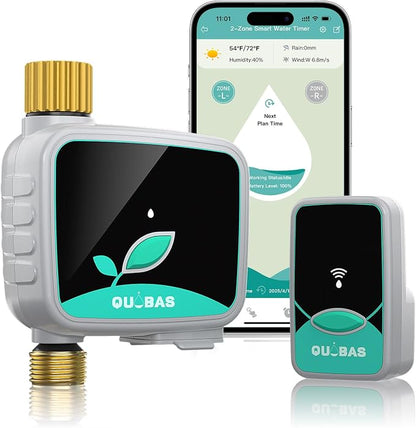 QUOBAS WiFi Water Timer for Garden Hose, 1 Zone Brass Smart Hose Timer with App Control & Rain Delay/Auto/Manual 3 Modes for Drip Irrigation, Pool & Lawn, Battery Powered, 2.4GHz WiFi Only