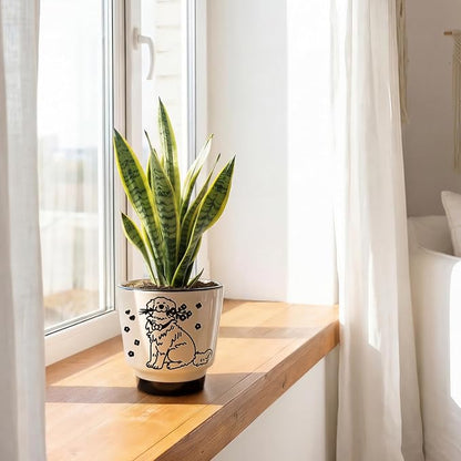 Ceramic Planter 5 Inch Plant Pots Indoor Succulent Plant Pot Cute Flowerpot | Unique Dog Pattern for Home, Garden, Patio and Office Decor