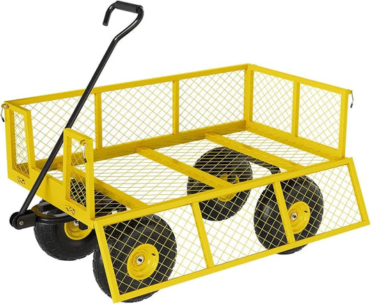 GarveeLife Heavy Duty Steel Garden Cart 900 LBS Capacity 3 in 1 Pullable Garden Wagon with 10 in Wheels for Gardening Soil, Tools, and Plant Transport