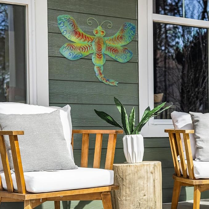 dreamskip 26" Metal Dragonfly Outdoor Wall Decor, Large 3D Wall Art for Yard Patio Fence Decoration, Garden Wall Decor Gift for Mom Women (Bronze)