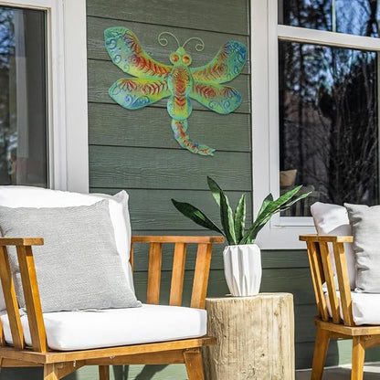 dreamskip 26" Metal Dragonfly Outdoor Wall Decor, Large 3D Wall Art for Yard Patio Fence Decoration, Garden Wall Decor Gift for Mom Women (Bronze)