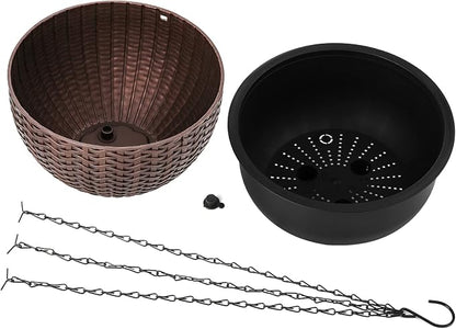 Foraineam 2-Pack Dual-pots Design Hanging Basket Planters Self-Watering Indoor Outdoor Plant & Flower Hanging Pots with Drainer and Chain, 2 Size Assorted