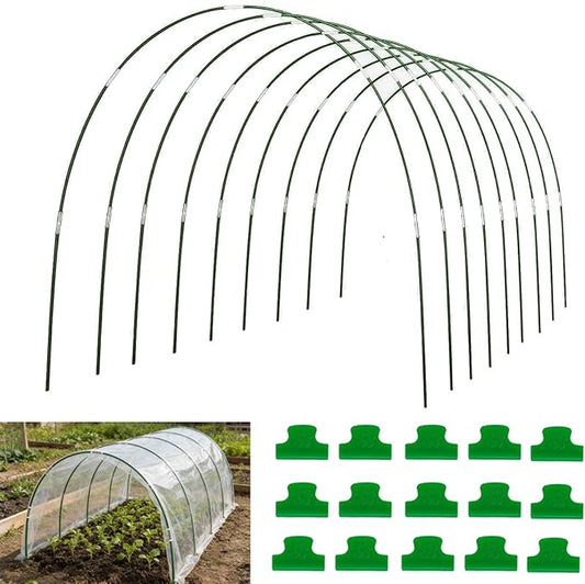 Greenhouse Hoops Grow Tunnel, 10 Set 8FT Long Fiberglass Support Garden Hoops Kit for Raised Beds, Rustproof, Flexible Garden Hoops for DIY Grow Tunnels, DIY Plant Support Garden Stakes for Row Cover