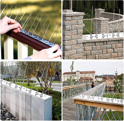 Bird Spikes for Pigeons Small Birds Cat, 30Feet Bird Spikes Stainless Steel Bird Deterrent Spikes 28 Strips