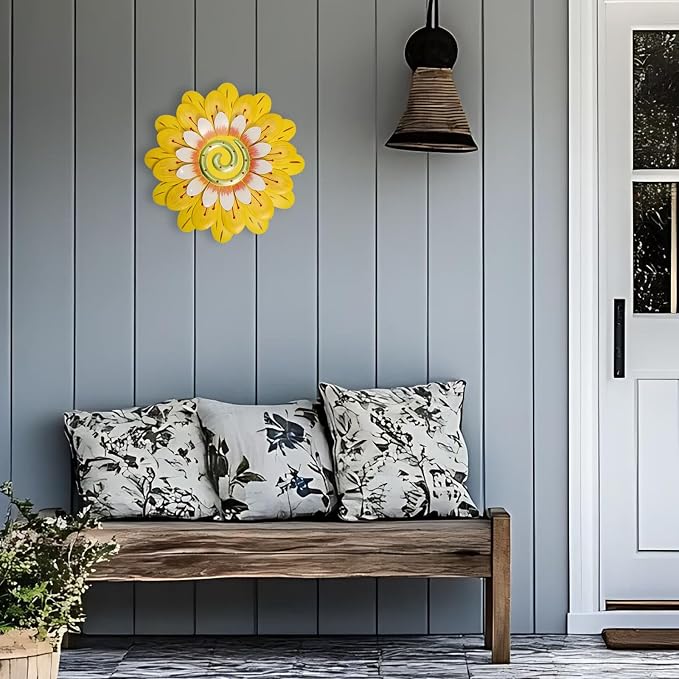 AHYS Metal Flowers Wall Decor Indoor Outdoor Metal Wall Art for Home Farmhouse Living Room Bedroom Bathroom Garden Decorations - Yellow