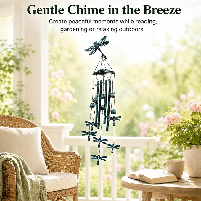 Dragonfly Wind Chimes for Outdoors, 35.4-Inch Aluminum Outdoor Wind Chimes - Dragonfly S Hook, Wind Bells Hanging Decorate for Patio, Porch, Yard, Balcony, Decorative Gift for Women, Mom