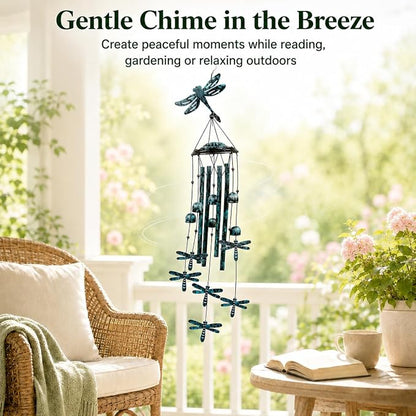 Dragonfly Wind Chimes for Outdoors, 35.4-Inch Aluminum Outdoor Wind Chimes - Dragonfly S Hook, Wind Bells Hanging Decorate for Patio, Porch, Yard, Balcony, Decorative Gift for Women, Mom