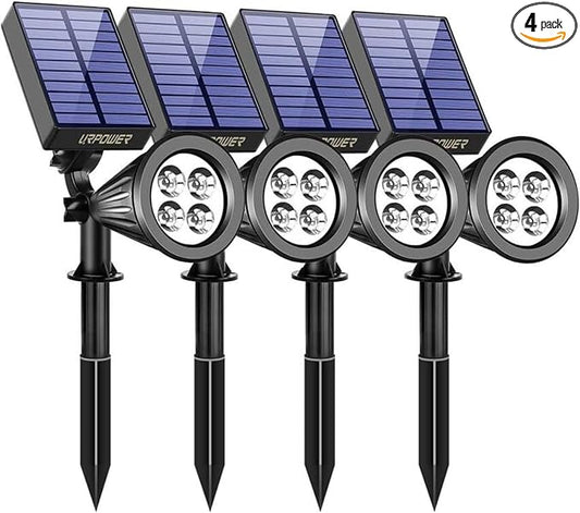 URPOWER Solar Lights Outdoor, 2-in-1 Solar Spot Lights Waterproof with 2 Lighting Modes, Adjustable Solar Powered Spotlights Auto On/Off Landscape Lights for Yard Garden Pathway, 4 Pack (Cool White)