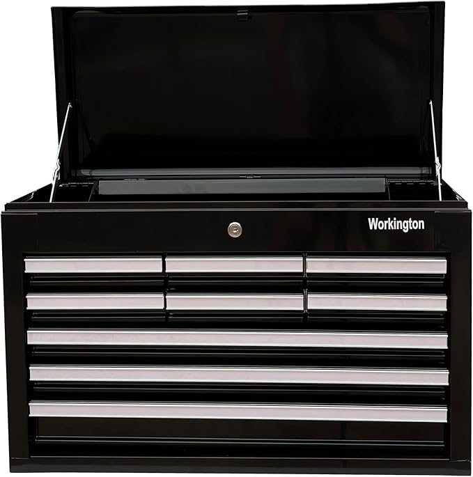 Workington Professional Industrial Portable Metal Tool Chest with 9 Drawers, 26" 9-Drawer Tool Chest Cabinet with Ball Bearing Drawer Slides, Steel Tool Storage Box Organizer 4016 Black