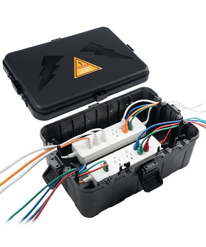 Bates- Large Outdoor Electrical Box, 12.5" x 8.5" x 5" Black | Waterproof Extension Cord Cover Weatherproof Protects Outlet Plug Socket Timer Power Strip Holiday Light Decoration