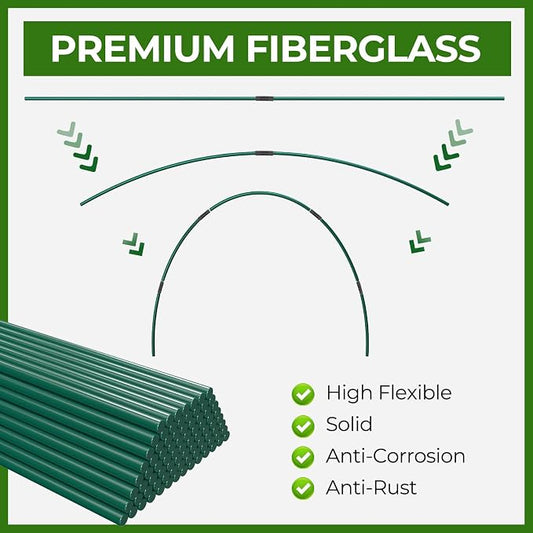 30Pcs Garden Hoops for Raised Beds, 6 Sets of 8.5 FT Long Garden Hoops, Rust-Free Fiberglass Greenhouse Hoops Grow Tunnel for Netting, DIY Plant Support Garden Stakes for Row Cover