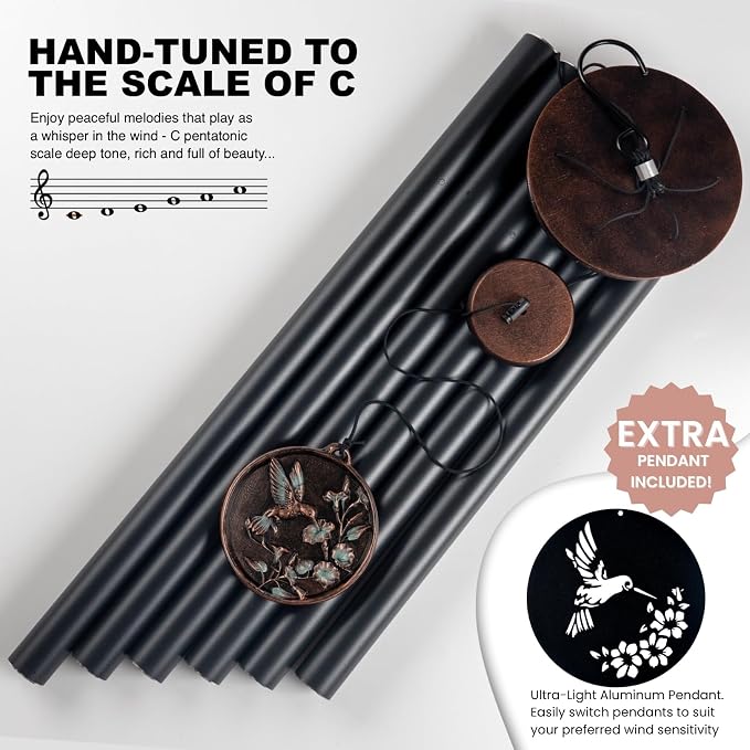 Vanquer Large Wind Chimes for Outside Deep Tone - 46'' Wind Chimes Outdoor Clearance, Windchimes Outdoors, Memorial Wind Chimes, Sympathy Gift, Patio, Home Décor, Vintage Black (46" Hummingbird - A)