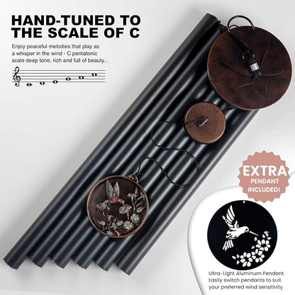 Vanquer Large Wind Chimes for Outside Deep Tone - 46'' Wind Chimes Outdoor Clearance, Windchimes Outdoors, Memorial Wind Chimes, Sympathy Gift, Patio, Home Décor, Vintage Black (46" Hummingbird - A)