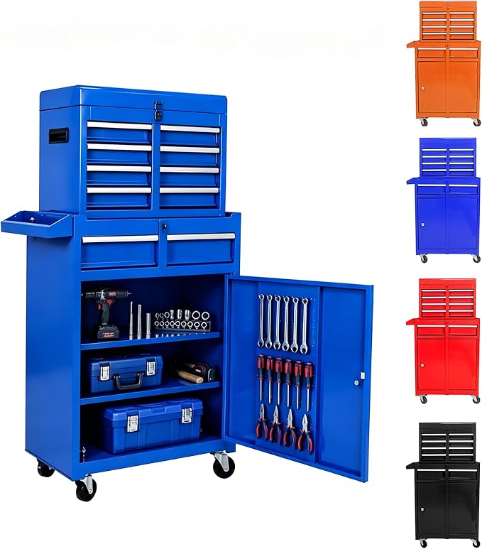 5-Drawer Tool Chest, Detachable Top Box for Garage,Blue | Rolling Mobile Storage Cabinet Organizer with Lockable Wheels for Workshop Utility, Heavy Duty Metal Construction
