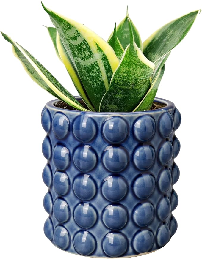 DILATATA 6 Inch Ceramic Planter Pot for Indoor Plants with Drainage Hole Bubble Flower Planter Hobnail Plant Pot Garden Planter Blue Succulent Plant Pot Utensil Holder