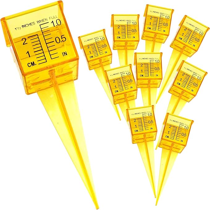 10 Pack 1.5" Rain/Sprinkler Gauge, Wide Mouth, Bright Yellow, Outdoor Water Measuring Tool