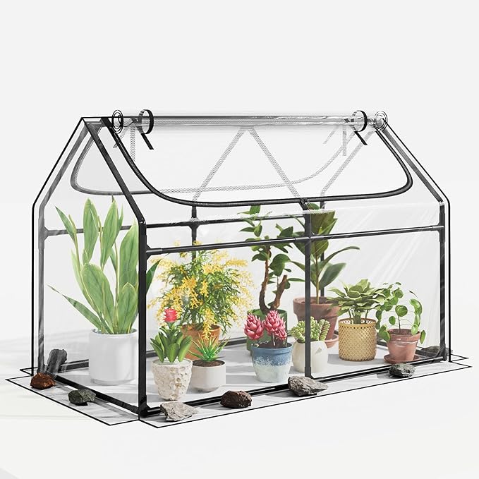 Superlele Mini Greenhouse for Outdoor, 4x2x3FT Portable Greenhouse with 2 Large Zipper Doors, Transparent PVC Cover for Plant Protection and Winter Gardening, Reinforced Frame