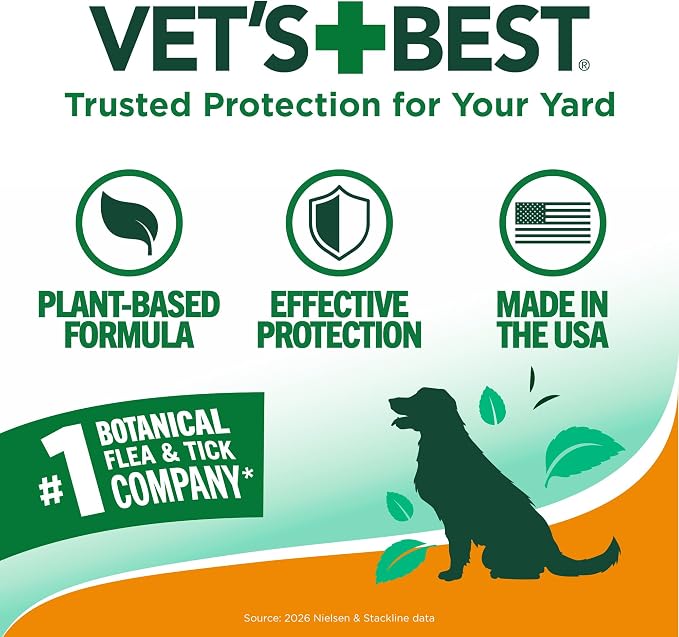 Vet's Best Flea and Tick Yard and Dog Kennel Spray, Mosquito Repellent with Certified Natural Oils, Plant Safe with Ready-to-Use Hose Attachment, Flea and Tick Prevention for Dogs, 32 oz