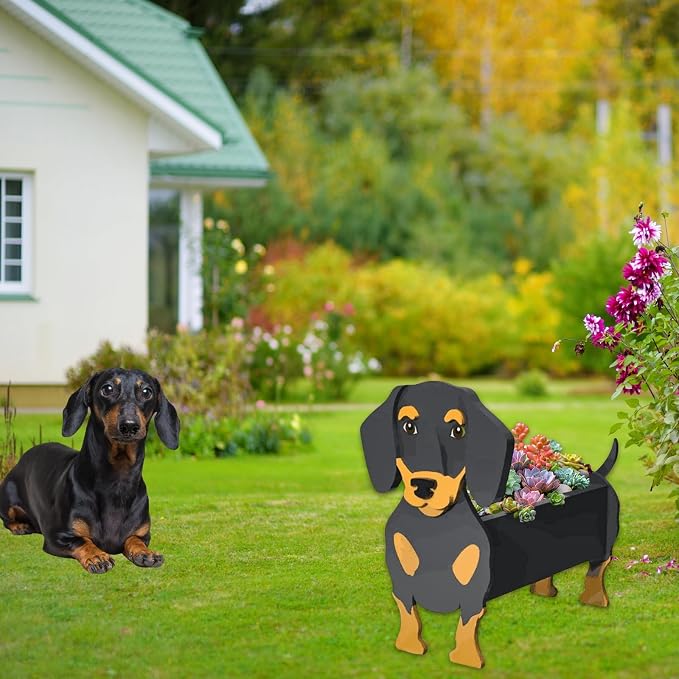 Black and Tan Dachshund Dog Planter Plant Pots,Cute Large Dog Flower Planter,Gifts for Pet Lovers,Unique Animal Plant Pots,Office,Indoor Outdoor Garden Decor(9.84 * 9.13 * 17in)