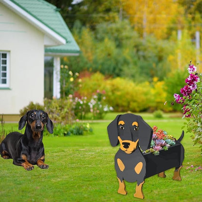 Black and Tan Dachshund Dog Planter Plant Pots,Cute Large Dog Flower Planter,Gifts for Pet Lovers,Unique Animal Plant Pots,Office,Indoor Outdoor Garden Decor(9.84 * 9.13 * 17in)