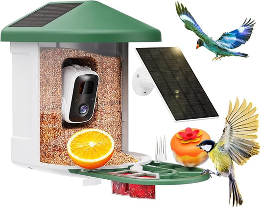 HARYMOR Smart Bird Feeder with Camera - AI Identify Birds Species, Solar Powered Bird House with Cam, 2L Large Capacity, 2K HD Video Live Stream, Instant Arrival Alerts - Green