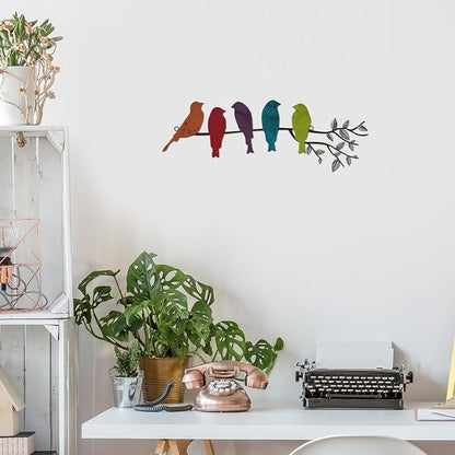 Ferraycle Metal Bird Wall Art - Birds on Branch with Leaves - Metal Sculpture Wall Hanging Sign for Balcony, Garden, Home Decor(Fresh Colors)