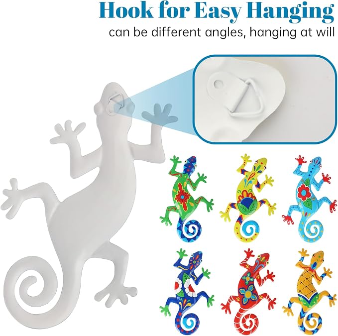 WANFSOWO 3D Metal Gecko Wall Art, Hand-Painted Colorful Lizard Wall Sculpture, Indoor Outdoor Hanging Decor for Garden Fence Patio Porch Backyard, Home Decor Gift (Style 3)