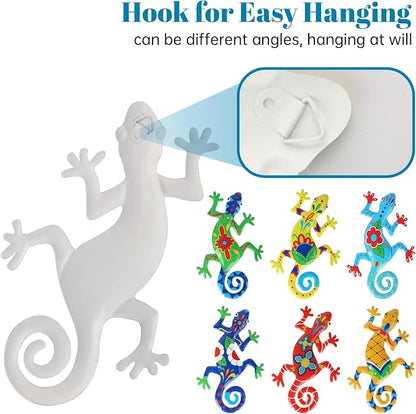 WANFSOWO 3D Metal Gecko Wall Art, Hand-Painted Colorful Lizard Wall Sculpture, Indoor Outdoor Hanging Decor for Garden Fence Patio Porch Backyard, Home Decor Gift (Style 3)
