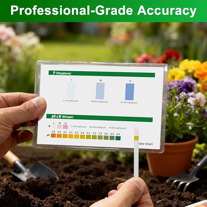 Soil Test Kit 4-in-1 for Lawns & Gardens – 40 Tests (pH, Nitrogen, Phosphorus, Potassium) – Easy Soil Testing Kit for Vegetable Garden, Lawn & Plants