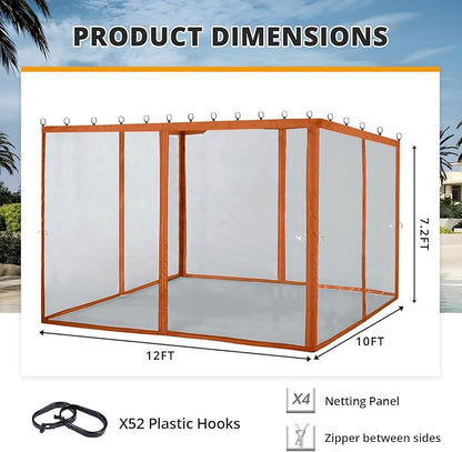 MASTERCANOPY Patio Gazebo Mosquito Netting Screen Walls (10x12, Rust Red)
