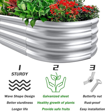 RAYKEEP Galvanized Raised Garden Beds, Outdoor Raised Garden Boxes, Oval Large Bottomless Metal Elevated Garden Bed Planter Box for Vegetables, Fruits, Flower (7x2x1(ft))