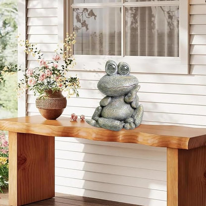 NBQQ Solar Rabbit Statue with Lantern – Cute Resin Bunny Holding Tree, Outdoor Waterproof Garden Decor, Auto On/Off LED Night Light for Patio Yard Lawn Indoor, Unique Housewarming Gift (Frog)