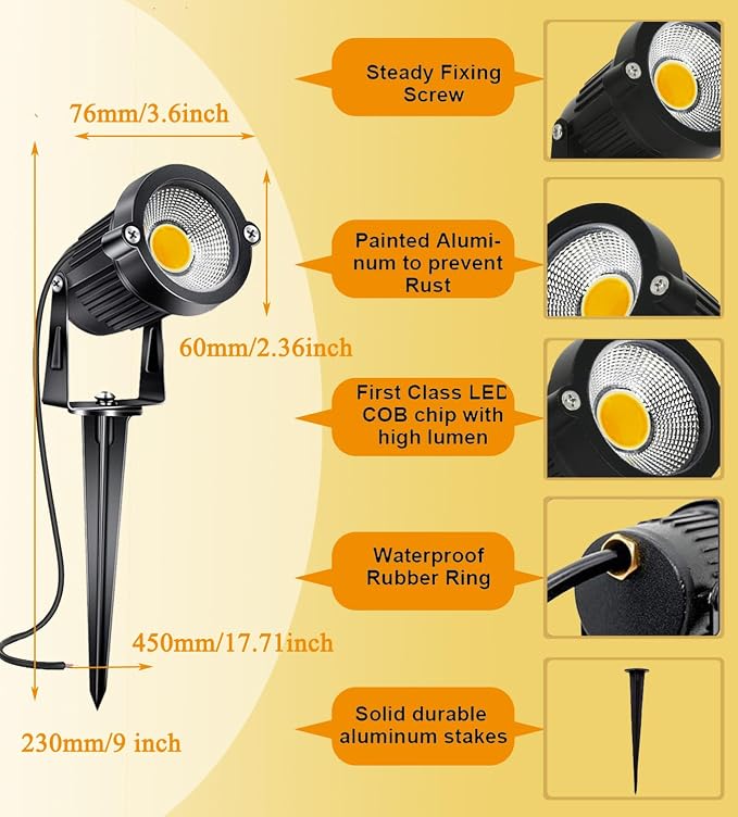 Low Voltage Landscape Lights 5W 500LM 12V 24V Outdoor LED Landscape Lighting 3000K Warm White IP66 Waterproof Garden Pathway Lights Yard Lawn Spotlights with Connectors (8 Pack)