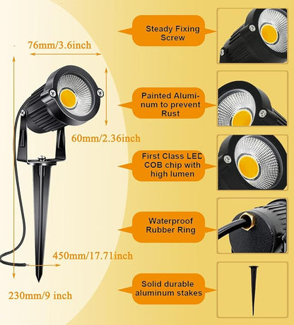 1Pack Low Voltage Landscape Lights LED 5W Landscape Lighting with connectors AC/DC 12V-24V Outdoor Spotlight IP66 Waterproof Tree Flag Lights Warm White Spotlights for Yard Garden Pathway