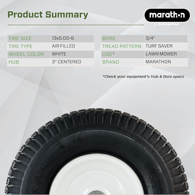 Marathon 20336 13x5.00-6" Pneumatic Tire and Wheel Assembly, Replacement Lawn Mower Tire