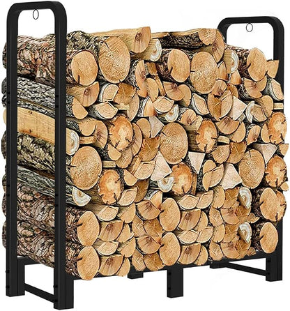 3FT Firewood Rack Stand Heavy Duty Logs Holder for Outdoor Indoor Fireplace Metal Wood Pile Storage Stacker Organzier, Matte Black