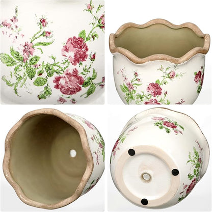 Hollyone 2 Pack Ceramic Planter Pink Vintage Ceramic Pot 5.5 + 6.6inch Decorative Flower Plant Pot with Drainage Hole Crackle Glaze for Indoor Outdoor Tuscan Decor Home Living Room Garden Decor